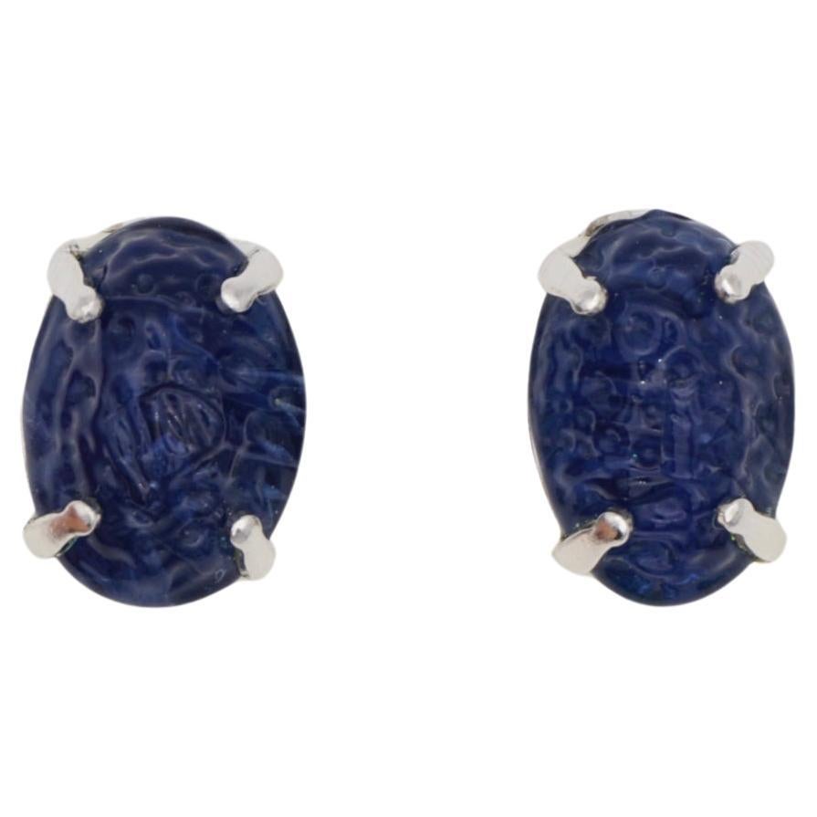 Christian Dior Vintage 1960 Textured Sapphire Navy Ripple Oval Clip Earrings For Sale