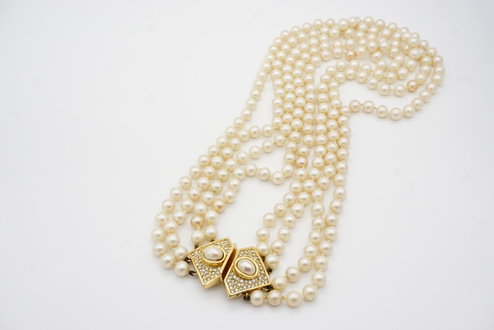 Christian Dior Vintage 1960er Jahre Halskette, 4 Stränge, weiße Perlen, dreieckige Kristalle, Vintage 5