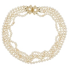 Christian Dior Vintage 1960s 4 Strands White Pearls Triangle Crystals Necklace