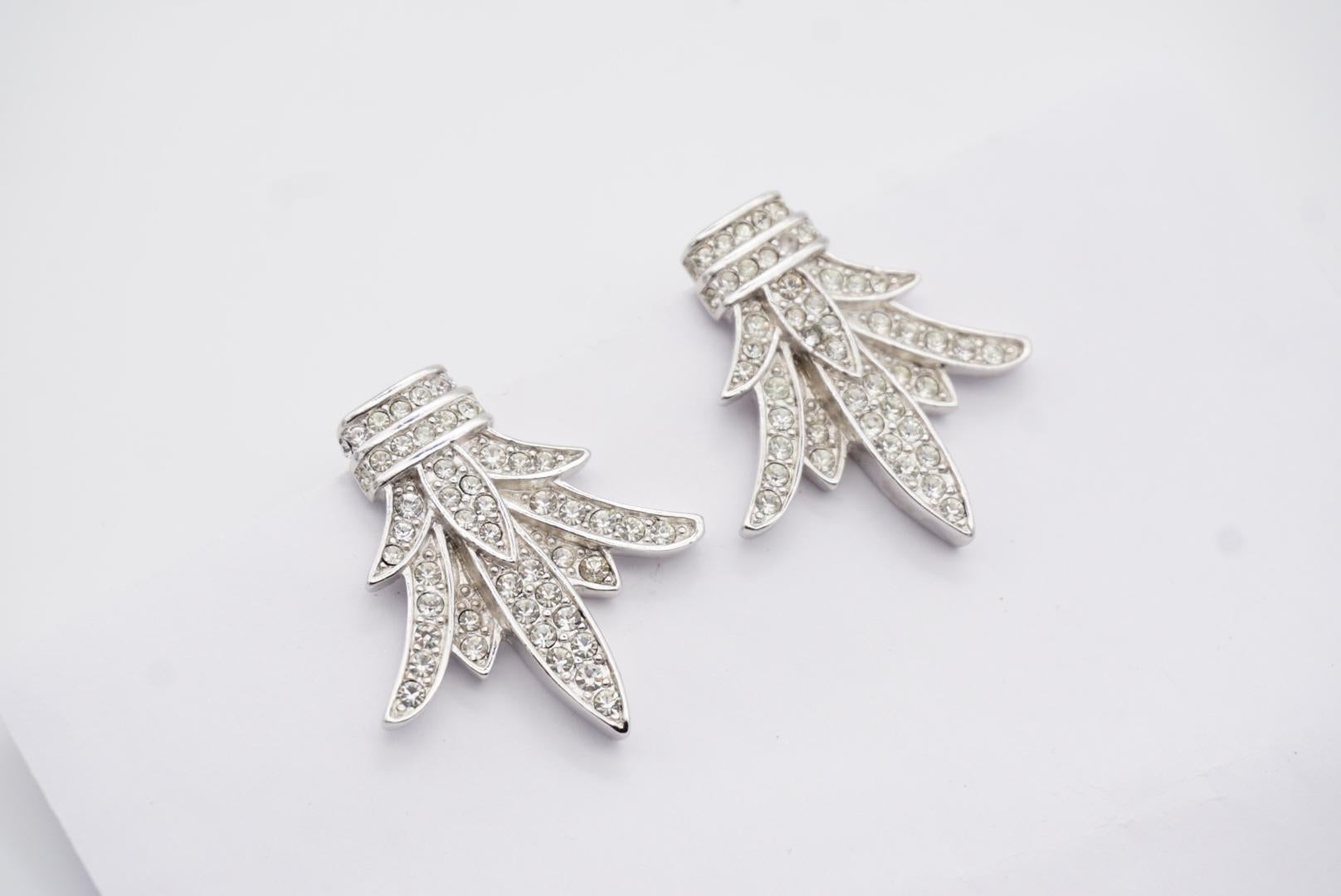 Christian Dior Vintage 1960s Fleur De Lis Crystals Lily Flower Leaf Earrings 6