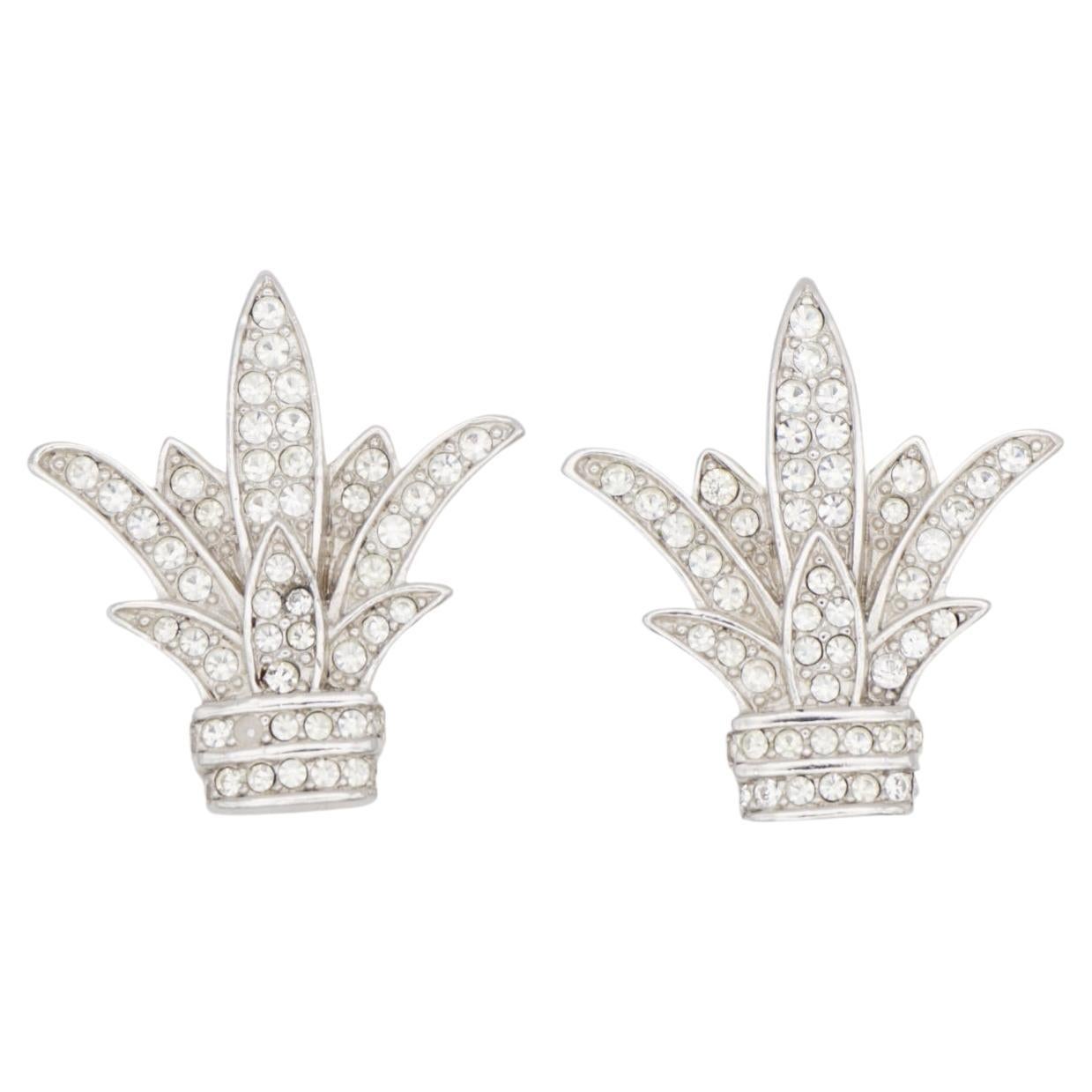 Christian Dior Vintage 1960s Fleur De Lis Crystals Lily Flower Leaf Earrings For Sale