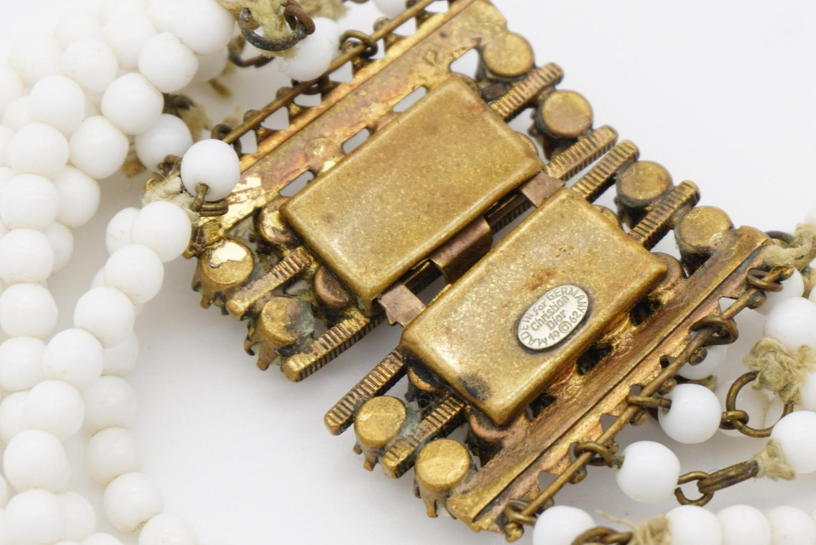 Christian Dior Vintage 1962 Eight 8 Strand Milk White Glass Bead Layer Necklace 6