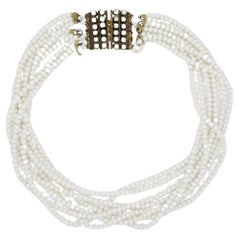 Christian Dior Vintage 1962 Eight 8 Strand Milk White Glass Bead Layer Necklace
