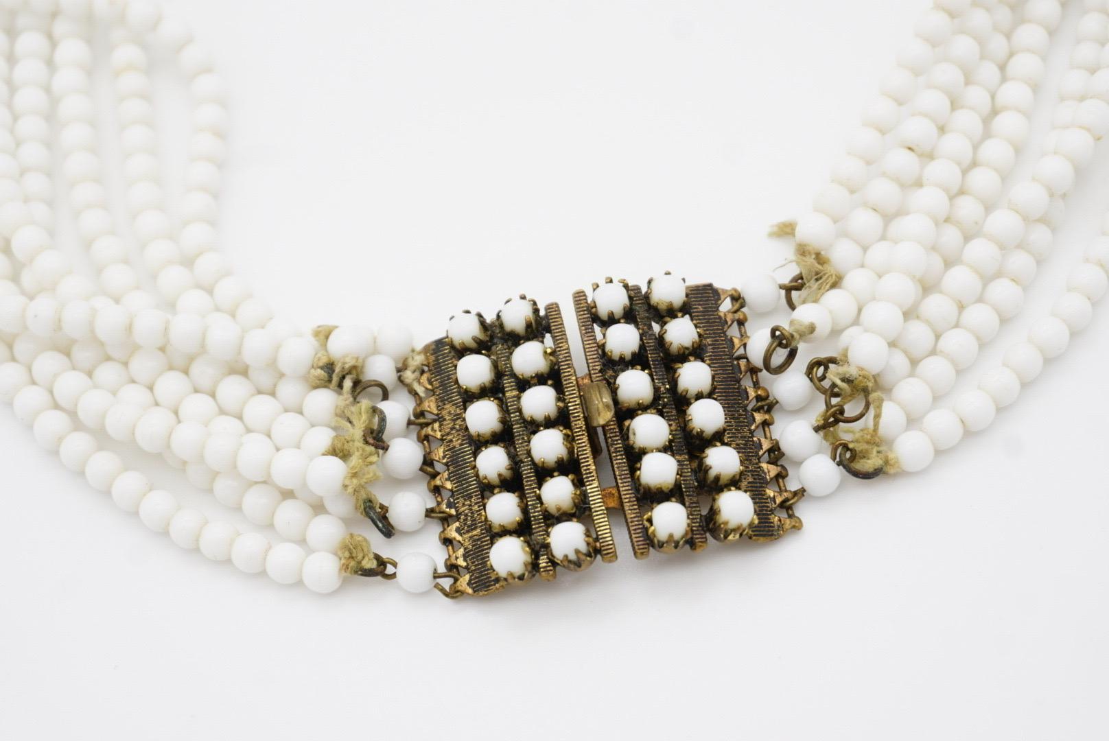 Christian Dior Vintage 1962 Eight 8 Strands Milk White Glass Bead Layer Necklace For Sale 5