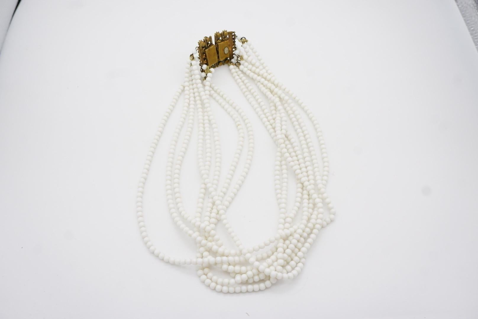 Christian Dior Vintage 1962 Eight 8 Strands Milk White Glass Bead Layer Necklace For Sale 7