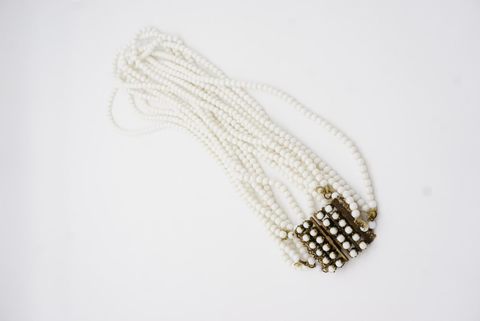 Christian Dior Vintage 1962 Eight 8 Strands Milk White Glass Bead Layer Necklace For Sale 8