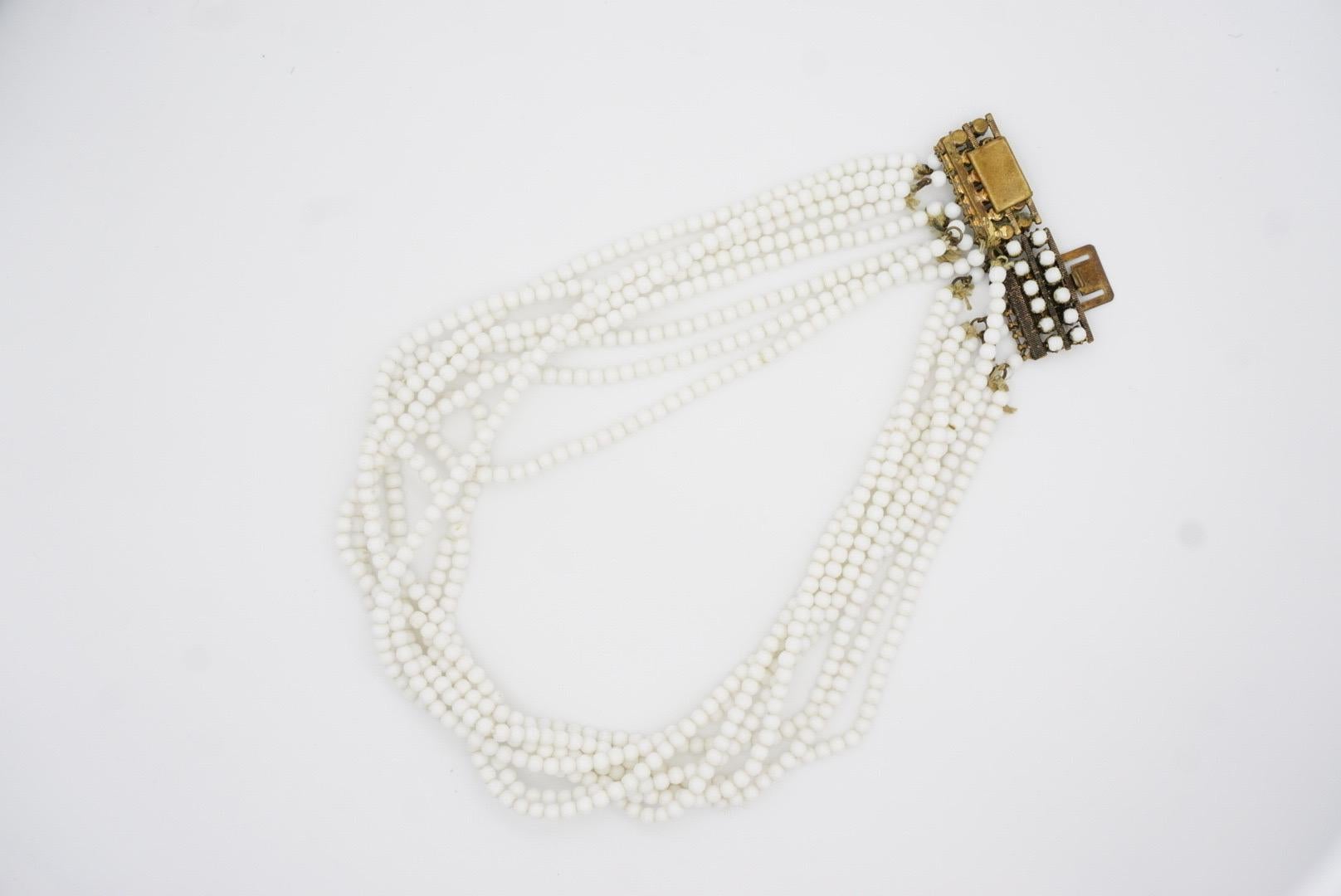 Christian Dior Vintage 1962 Eight 8 Strands Milk White Glass Bead Layer Necklace For Sale 9