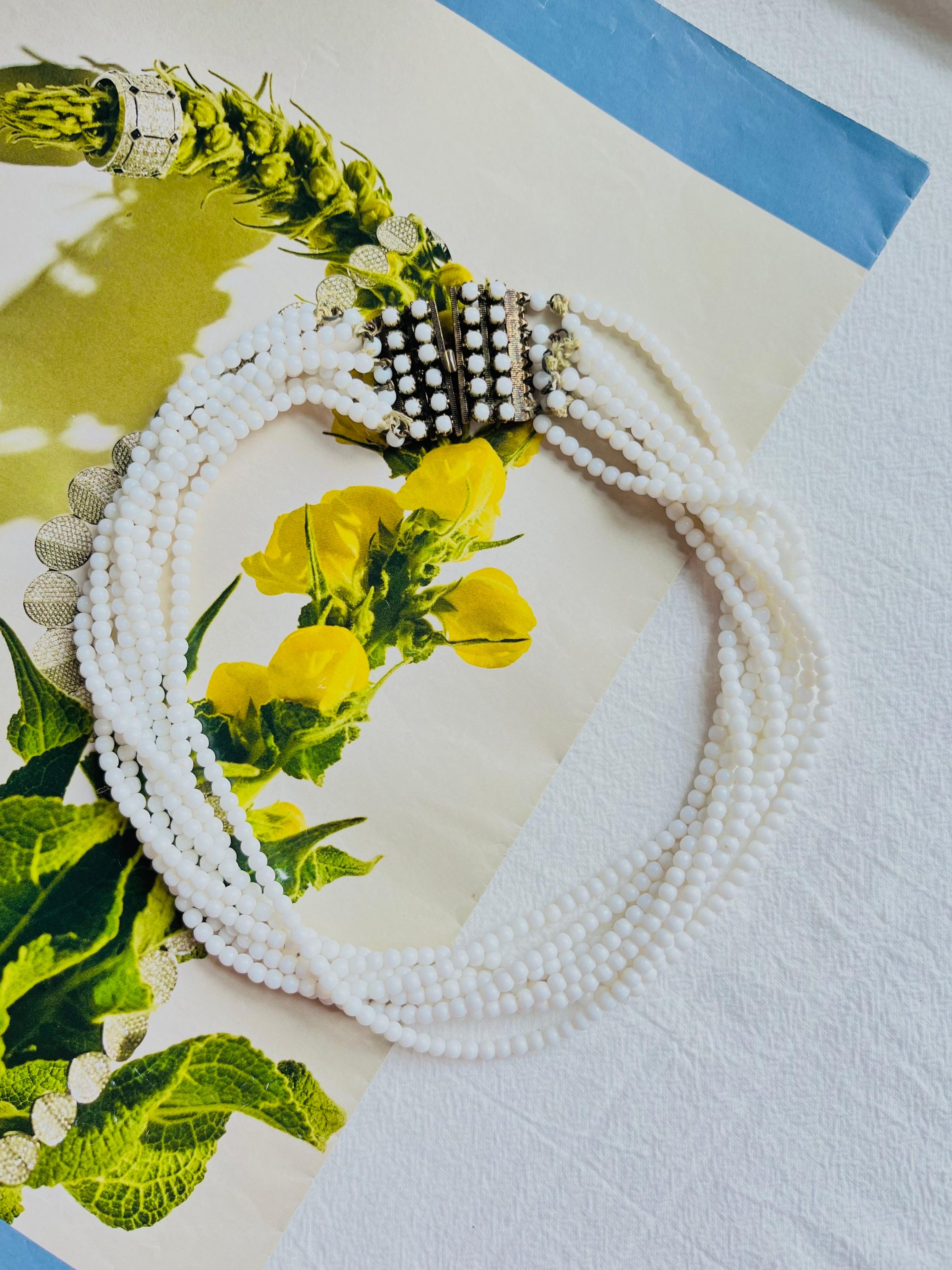Artisan Christian Dior Vintage 1962 Eight 8 Strands Milk White Glass Bead Layer Necklace For Sale