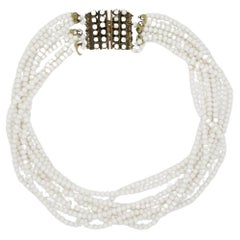 Christian Dior Vintage 1962 Eight 8 Strands Milk White Glass Bead Layer Necklace