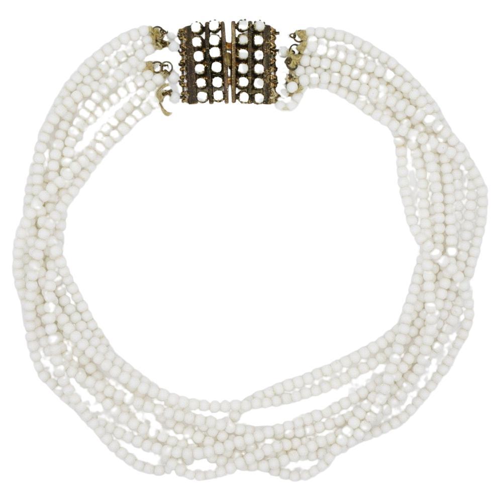 Christian Dior Vintage 1962 Strands Milk White Glass Bead Layers Chunky Necklace (Collier de perles de verre blanc laiteux)