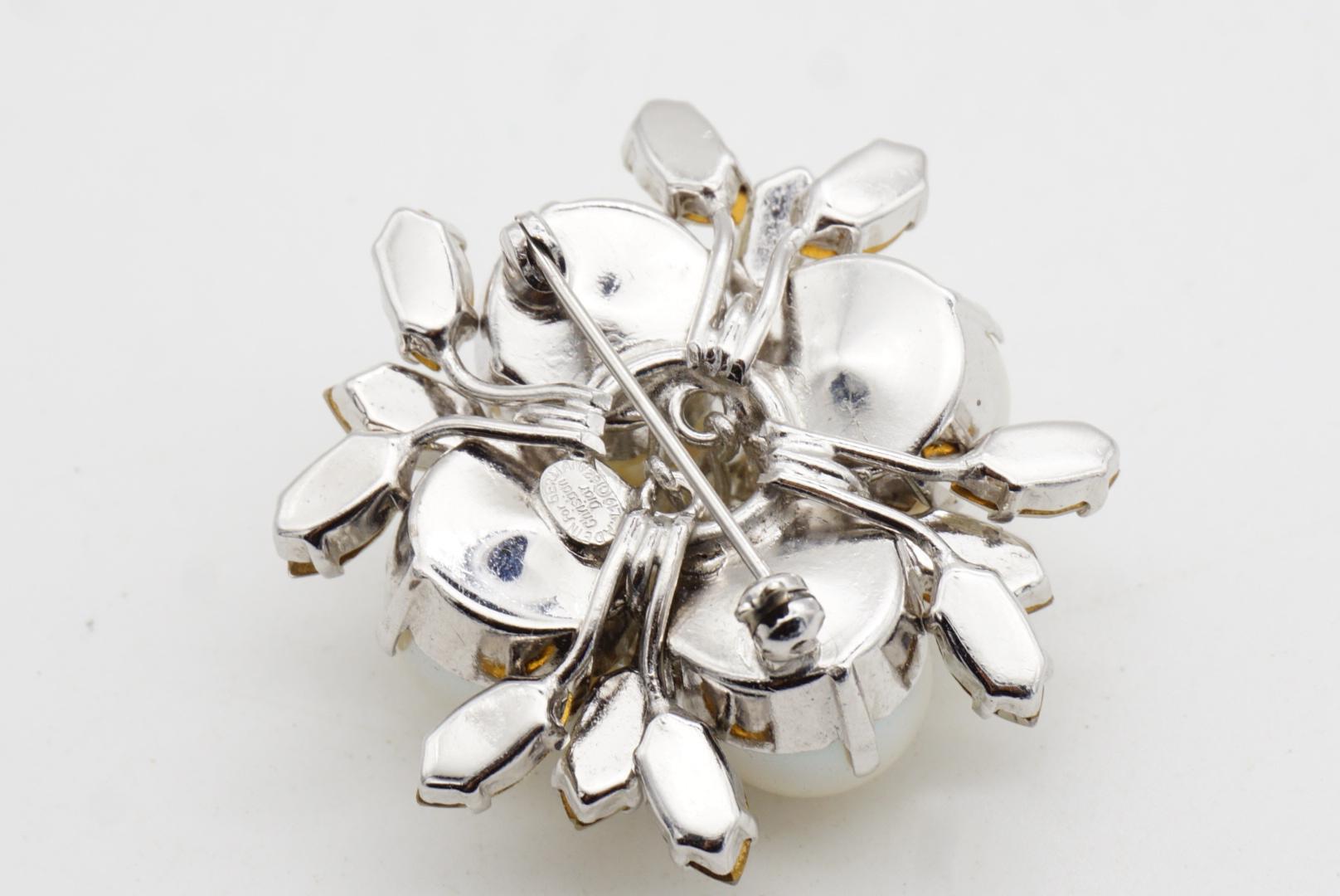 【稀少】Diorビンテージ パールクリスタル ブローチ Christian Dior Vintage 1962 White Round Pearls Crystals Snowflake