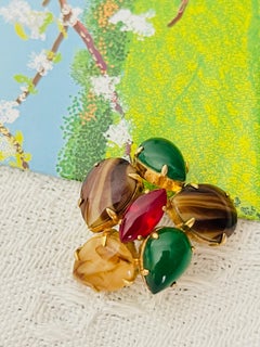 Christian Dior Vintage 1963 Green Jade Brown Ruby Marquise Tear Drop Brooch