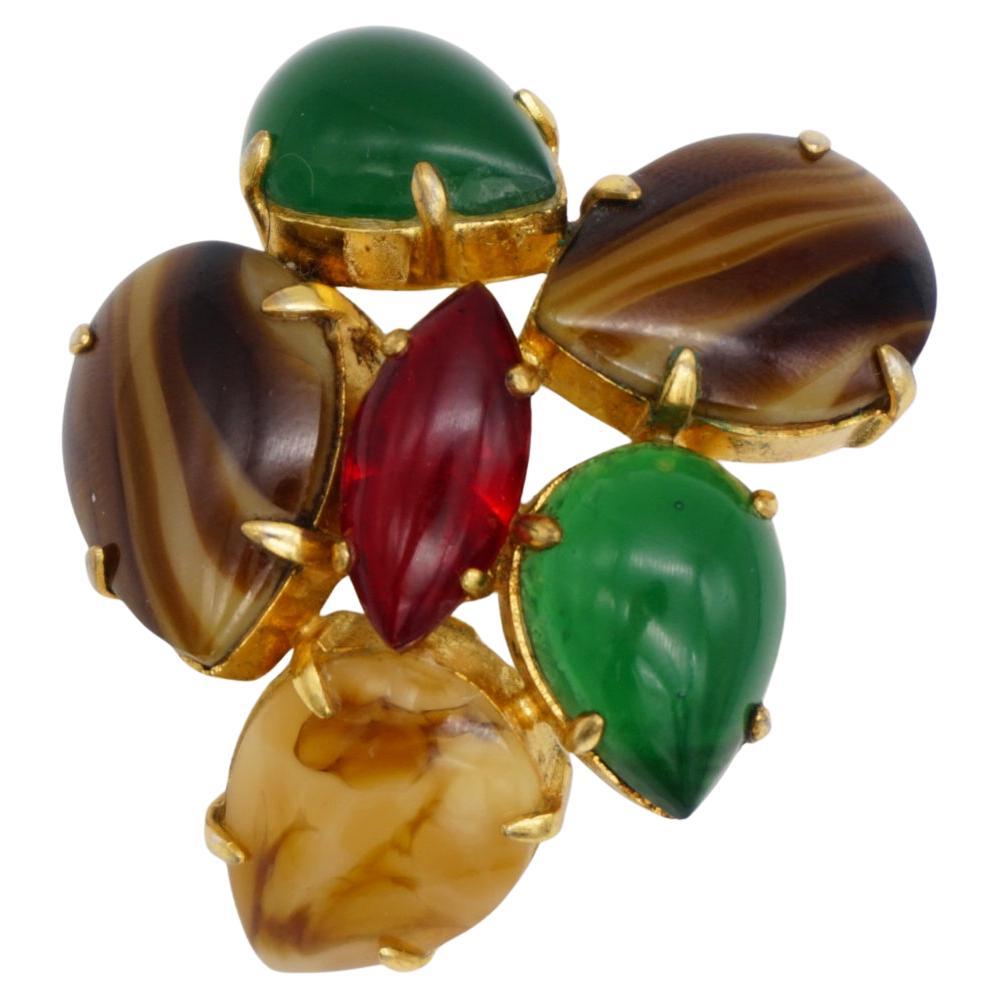 Christian Dior Vintage 1963 Grün Jade Braun Rubin Marquise Tear Drop Brosche