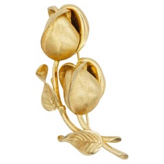 Christian Dior Vintage 1963 GROSSE Gold Long Vivid Double Rose Leaf Buds Brooch