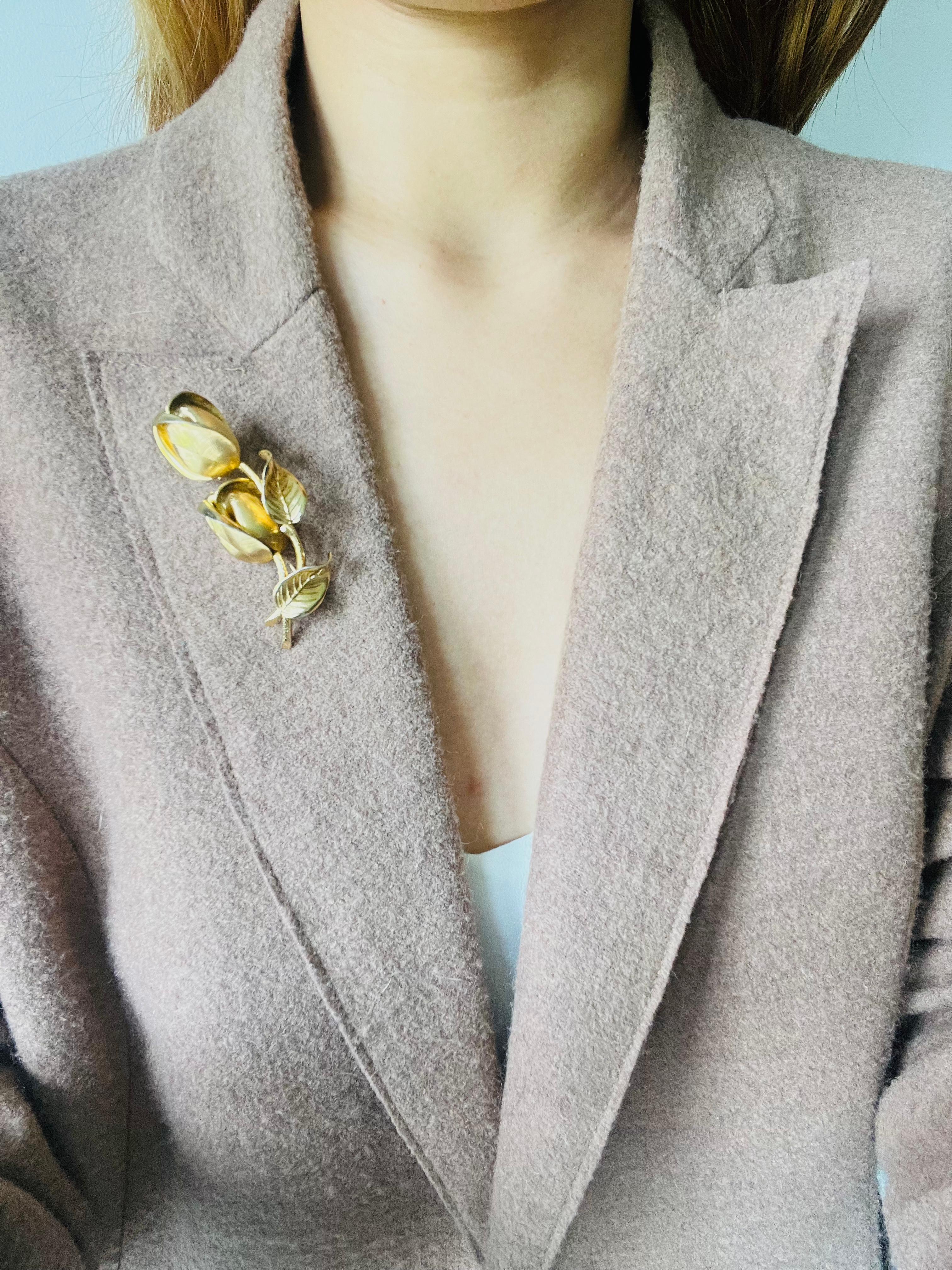 Christian Dior Vintage 1963 GROSSE Gold Long Vivid Double Rose