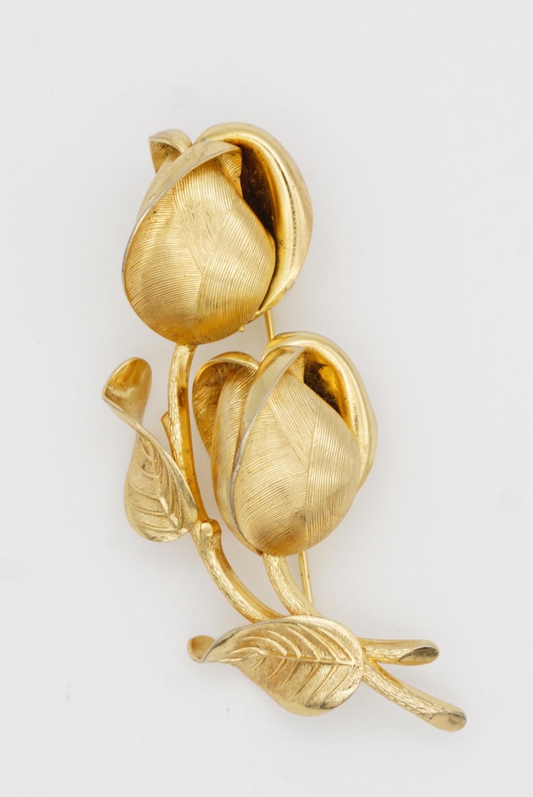 Christian Dior Vintage 1963 GROSSE Gold Long Vivid Double Rose