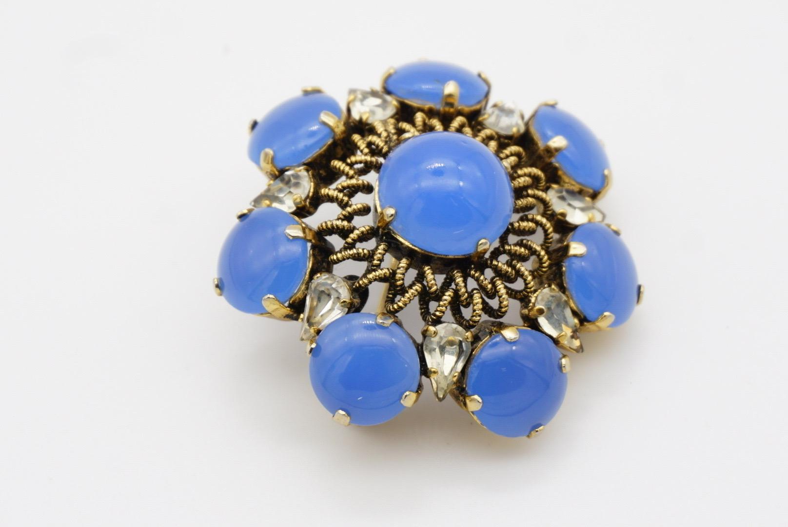 Christian Dior Vintage 1964 Sapphire Wreath Water Drop Crystals Openwork Brooch For Sale 5