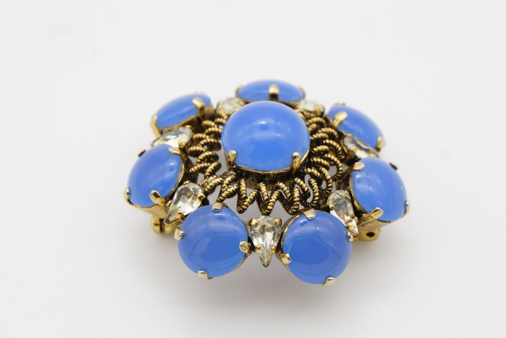 Christian Dior Vintage 1964 Sapphire Wreath Water Drop Crystals Openwork Brooch For Sale 6