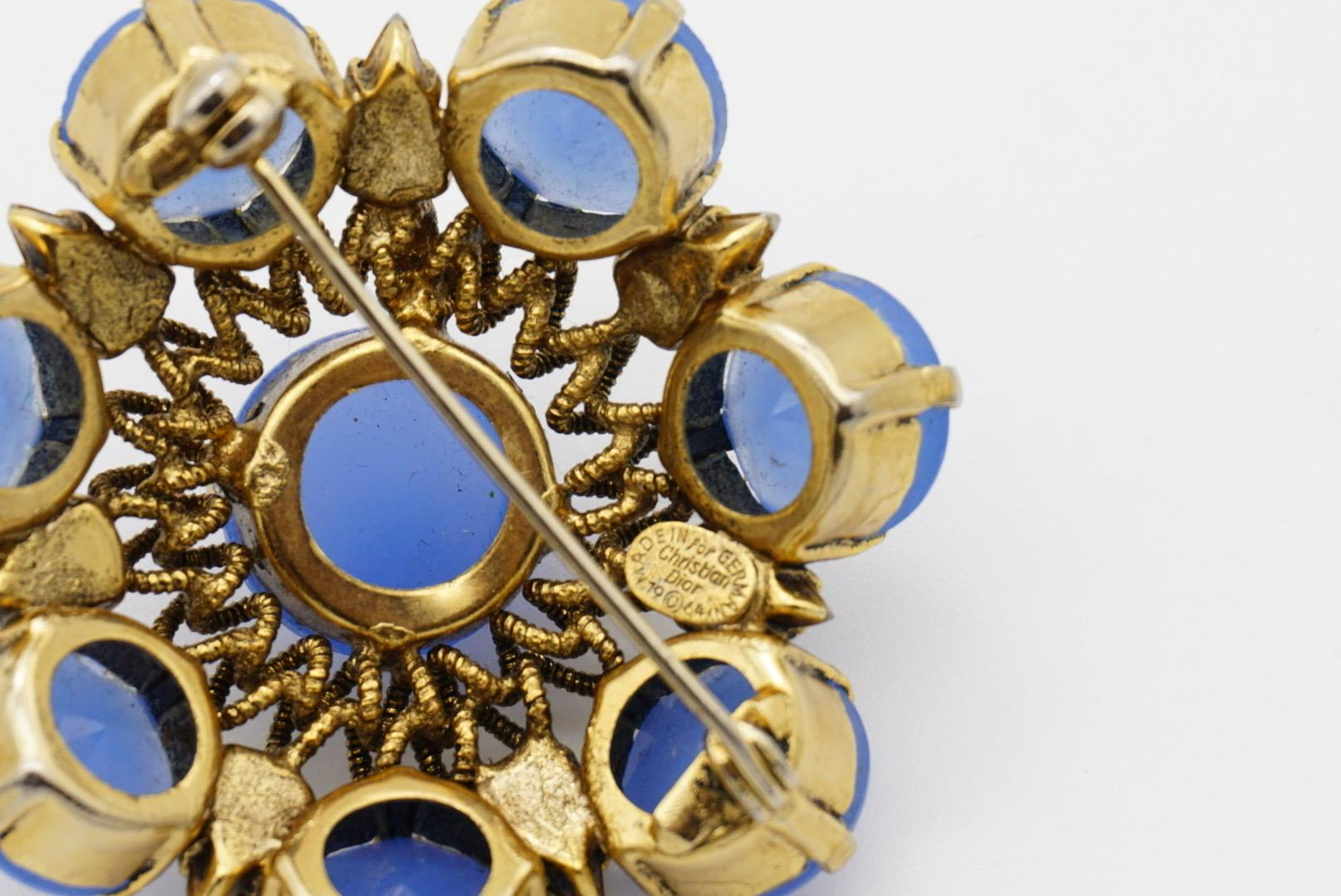 Christian Dior Vintage 1964 Sapphire Wreath Water Drop Crystals Openwork Brooch For Sale 9