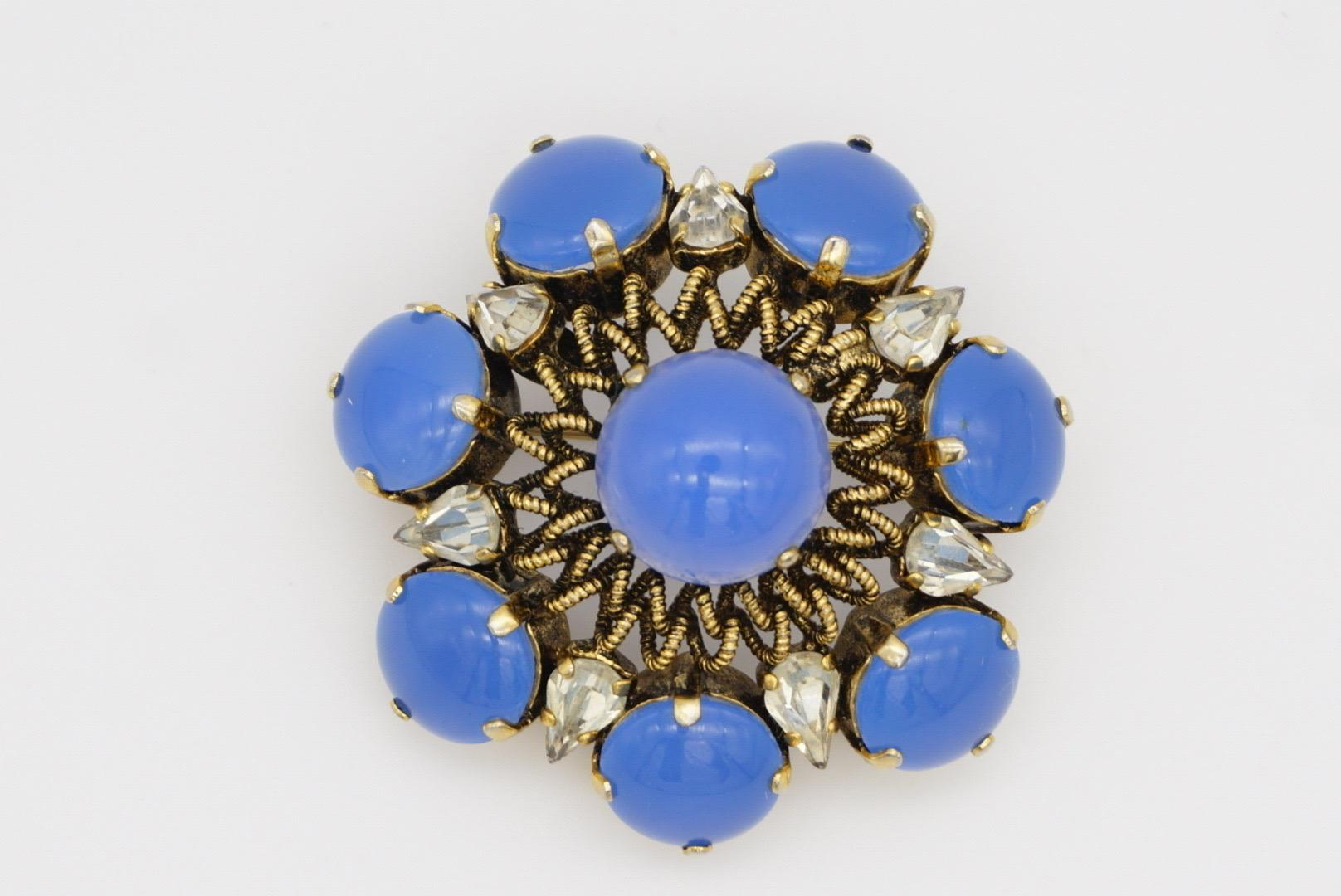 Christian Dior Vintage 1964 Sapphire Wreath Water Drop Crystals Openwork Brooch For Sale 3