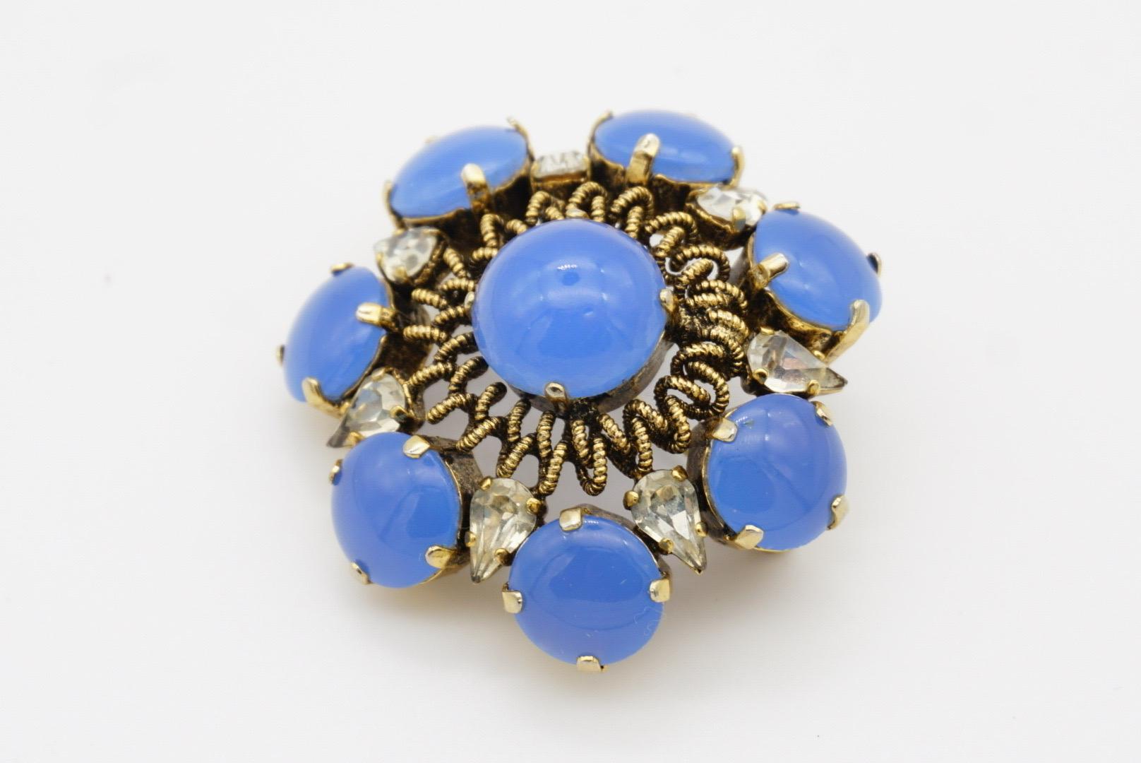 Christian Dior Vintage 1964 Sapphire Wreath Water Drop Crystals Openwork Brooch For Sale 4