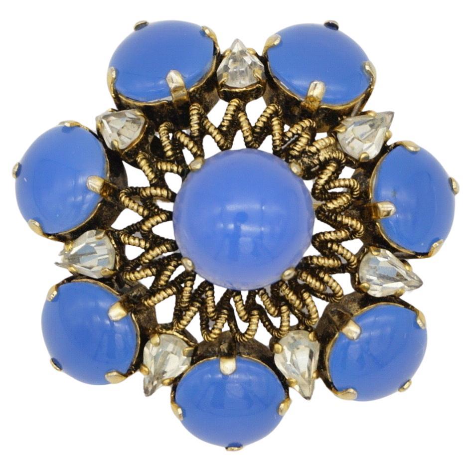 Christian Dior Vintage 1964 Sapphire Wreath Water Drop Crystals Openwork Brooch For Sale