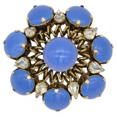 Christian Dior Vintage 1964 Sapphire Wreath Water Drop Crystals Openwork Brooch