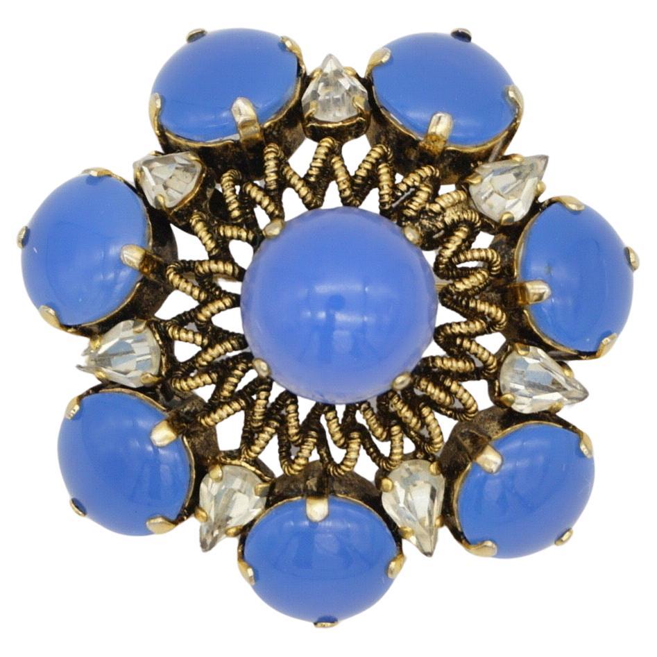Christian Dior Vintage 1964 Couronne de saphirs Goutte d'eau Cristaux ajourés Broche