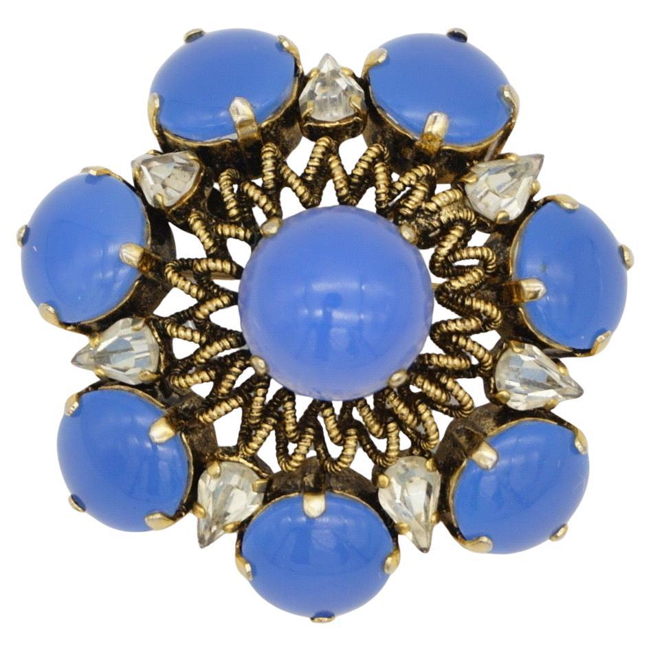 Christian Dior Vintage 1964 Wreath Water Drop Crystals Sapphire Openwork Brooch