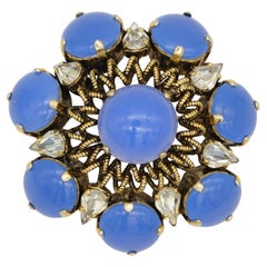 Christian Dior Vintage 1964 Wreath Water Drop Crystals Sapphire Openwork Brooch