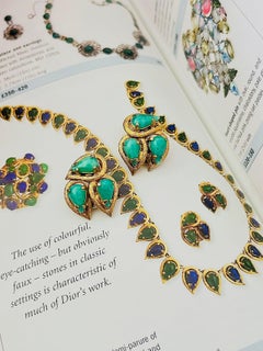Christian Dior Vintage 1965 Gold Rare Jade Emerald Green Water Drop Earrings