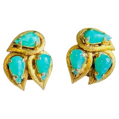 Christian Dior Vintage 1965 Gold Rare Jade Emerald Green Water Drop Earrings
