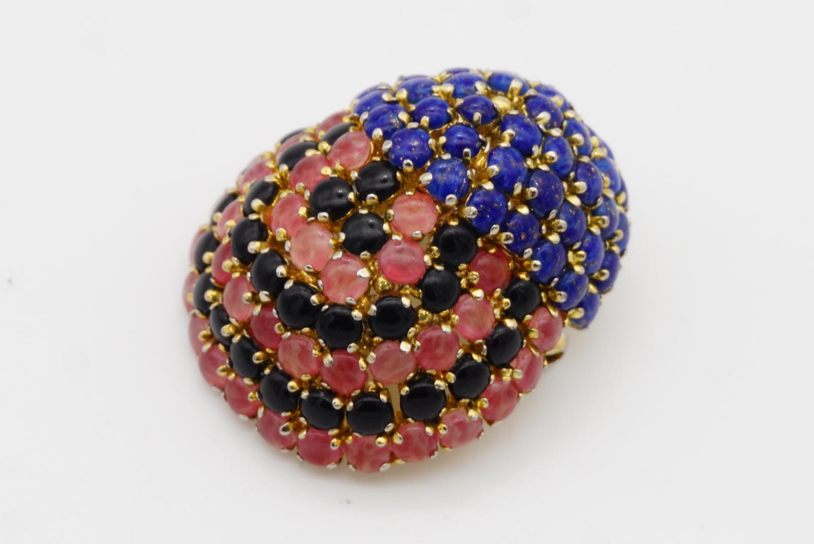 Christian Dior Vintage 1965 Navy Pink Black Crystals Scarab Beetle Dome Brooch en vente 5
