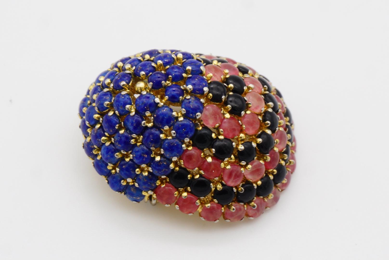 Christian Dior Vintage 1965 Navy Pink Black Crystals Scarab Beetle Dome Brooch en vente 6