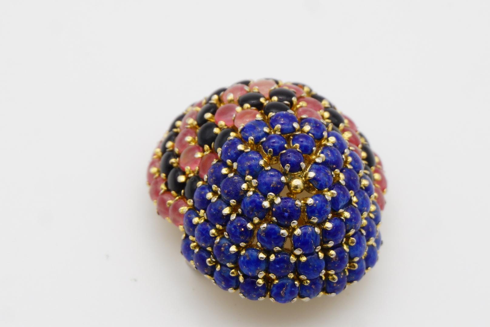 Christian Dior Vintage 1965 Navy Pink Black Crystals Scarab Beetle Dome Brooch en vente 7