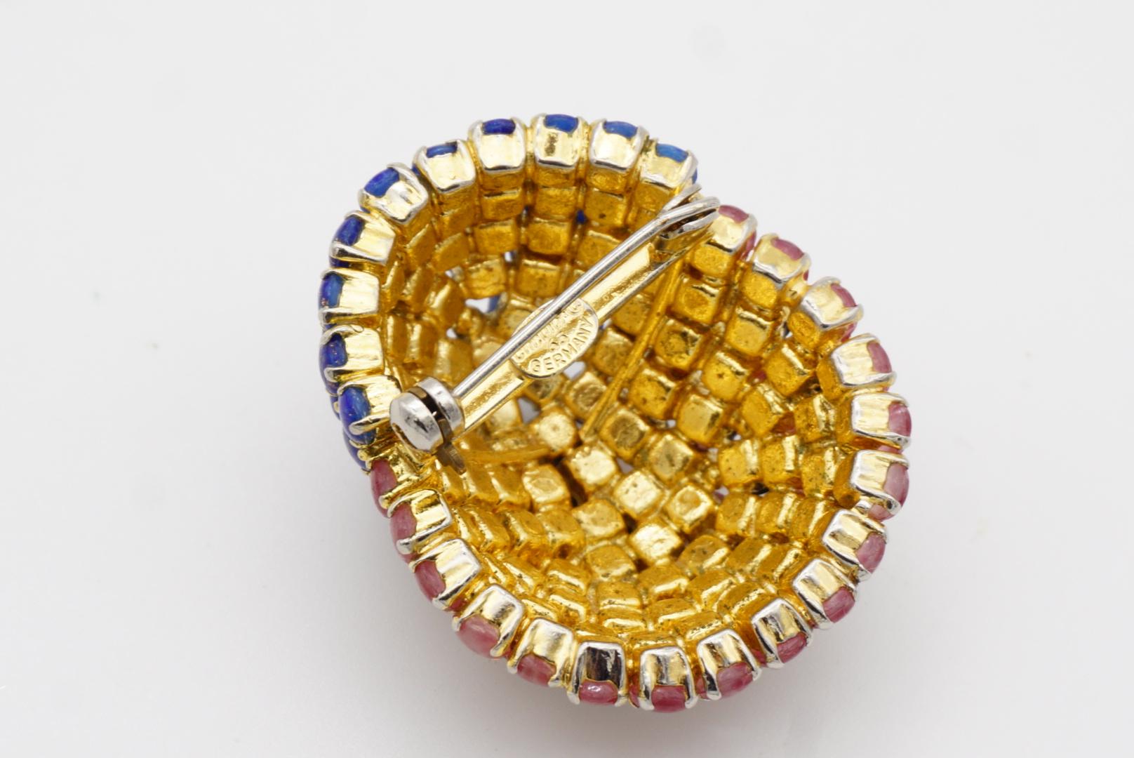 Christian Dior Vintage 1965 Navy Pink Black Crystals Scarab Beetle Dome Brooch en vente 8