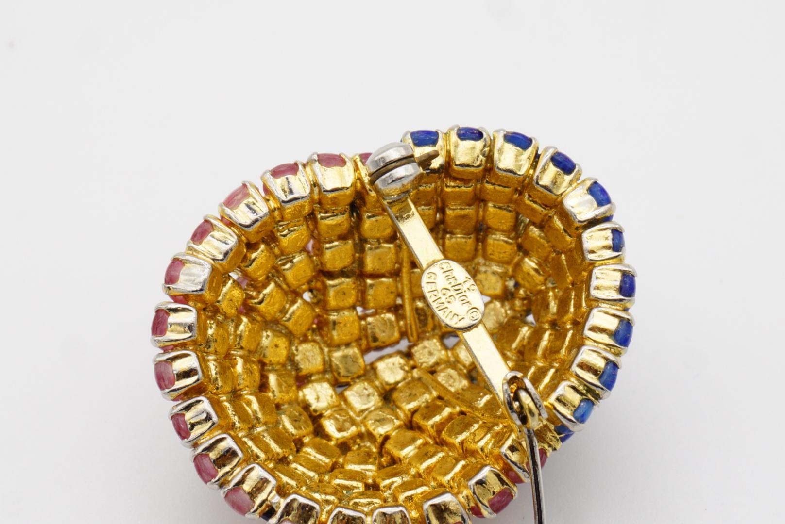 Christian Dior Vintage 1965 Navy Pink Black Crystals Scarab Beetle Dome Brooch en vente 9