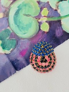 Christian Dior Vintage 1965 Navy Pink Black Crystals Scarab Beetle Dome Brooch