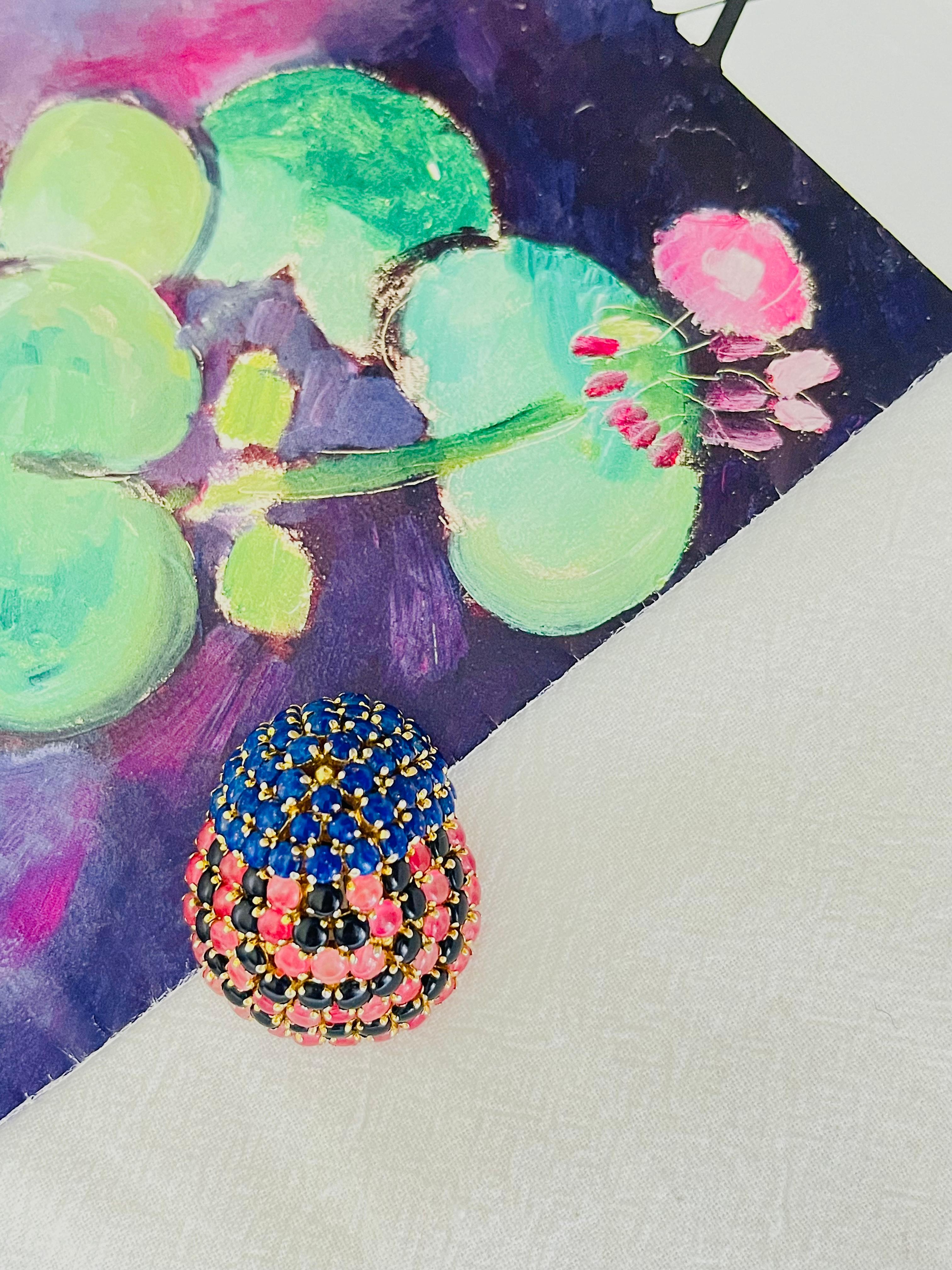 Christian Dior Vintage 1965 Navy Pink Black Crystals Scarab Beetle Dome Brooch Bon état - En vente à Wokingham, England