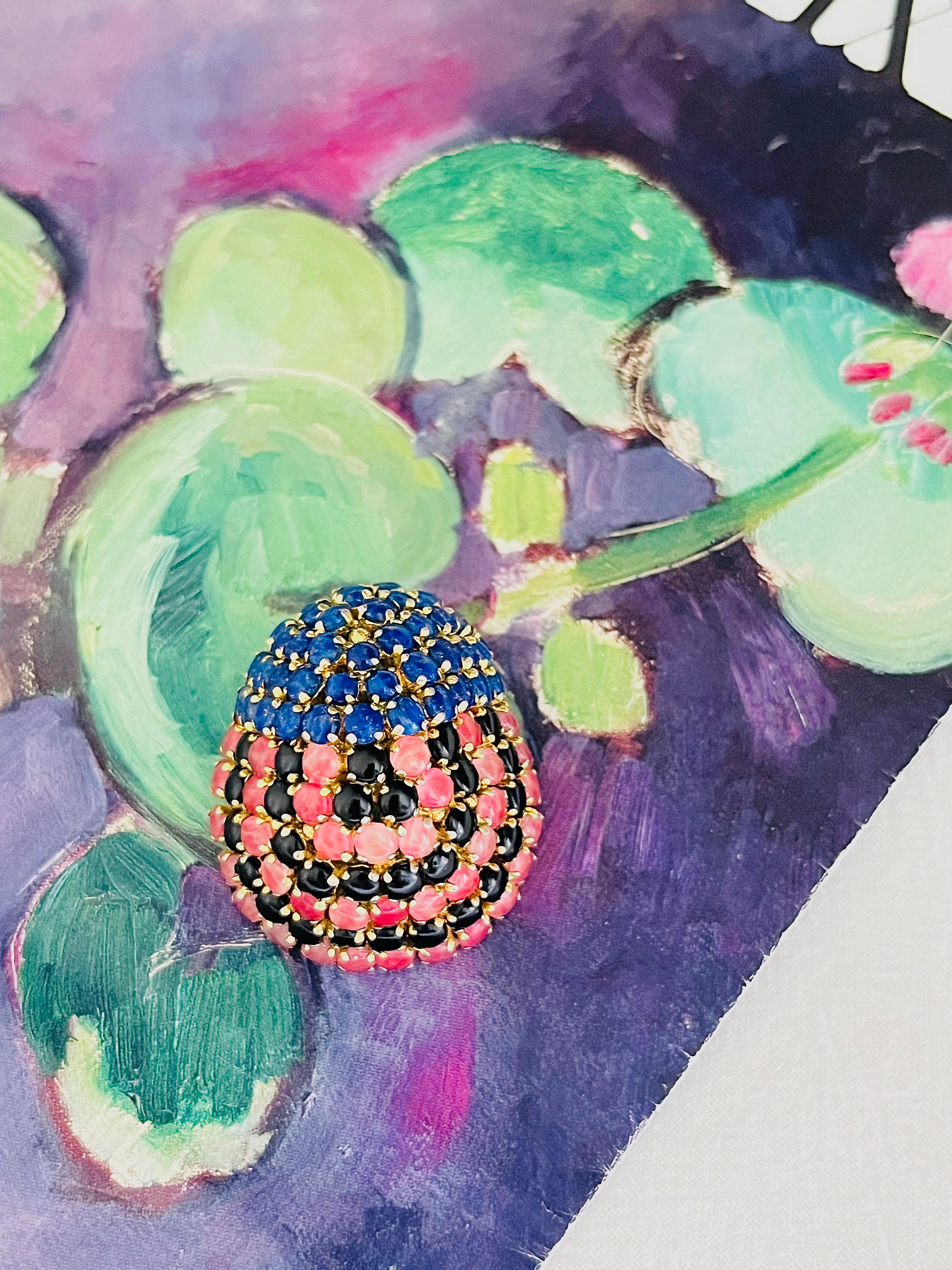 Christian Dior Vintage 1965 Navy Pink Black Crystals Scarab Beetle Dome Brooch Unisexe en vente