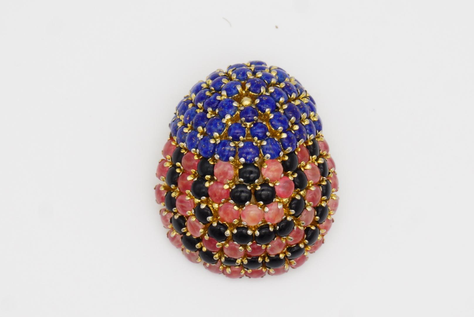 Christian Dior Vintage 1965 Navy Pink Black Crystals Scarab Beetle Dome Brooch en vente 4
