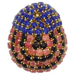 Christian Dior Vintage 1965 Scarab Beetle Blue Pink Black Cabochon Domed Brooch