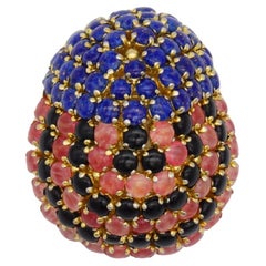 Christian Dior Vintage 1965 Scarab Beetle Blue Pink Black Cabochon Domed Brooch
