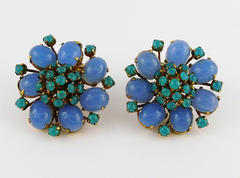 Christian Dior Vintage 1966 Glass Flower ClipOn Earrings at 1stDibs