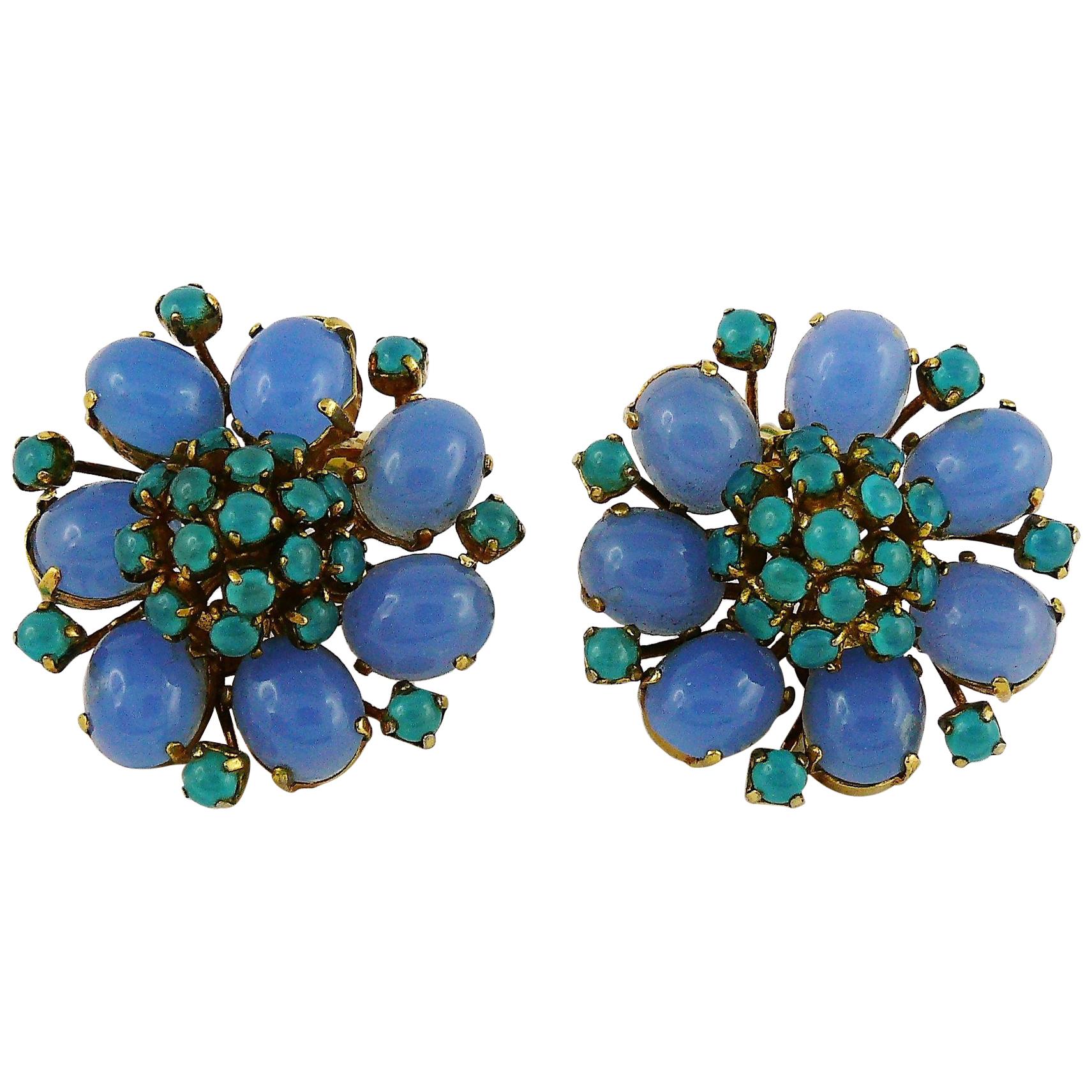 Christian Dior Vintage 1966 Glass Flower Clip-On Earrings