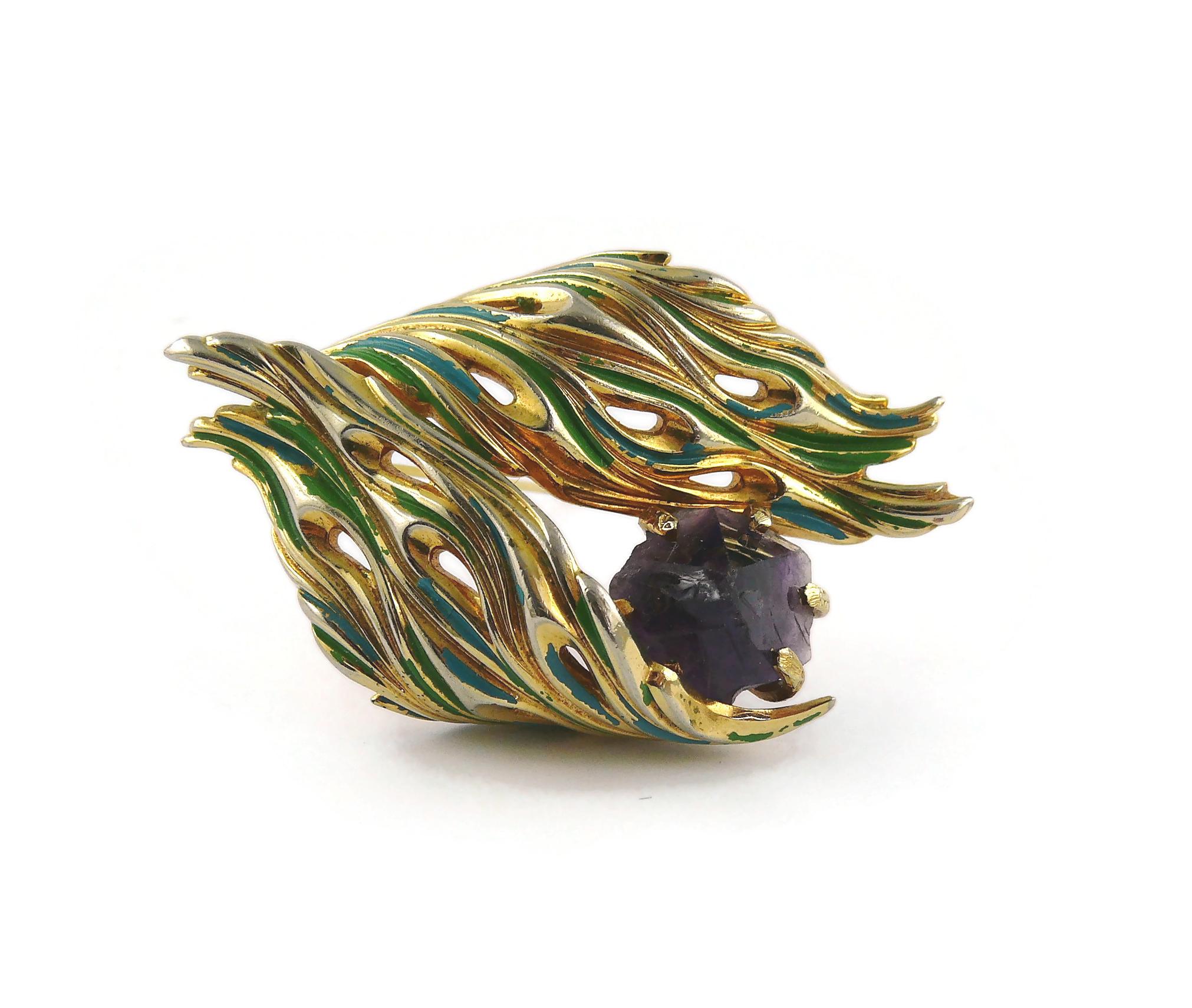 Christian Dior Vintage 1966 Gold Toned and Amethyst Brooch In Fair Condition In Nice, FR