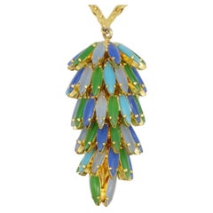 Christian Dior Vintage 1966 Gripoix 3D Emerald Sapphire Lilac Pinecone Necklace