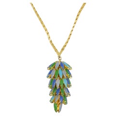 Christian Dior Vintage 1966 Gripoix 3D Emerald Sapphire Lilac Pinecone Necklace