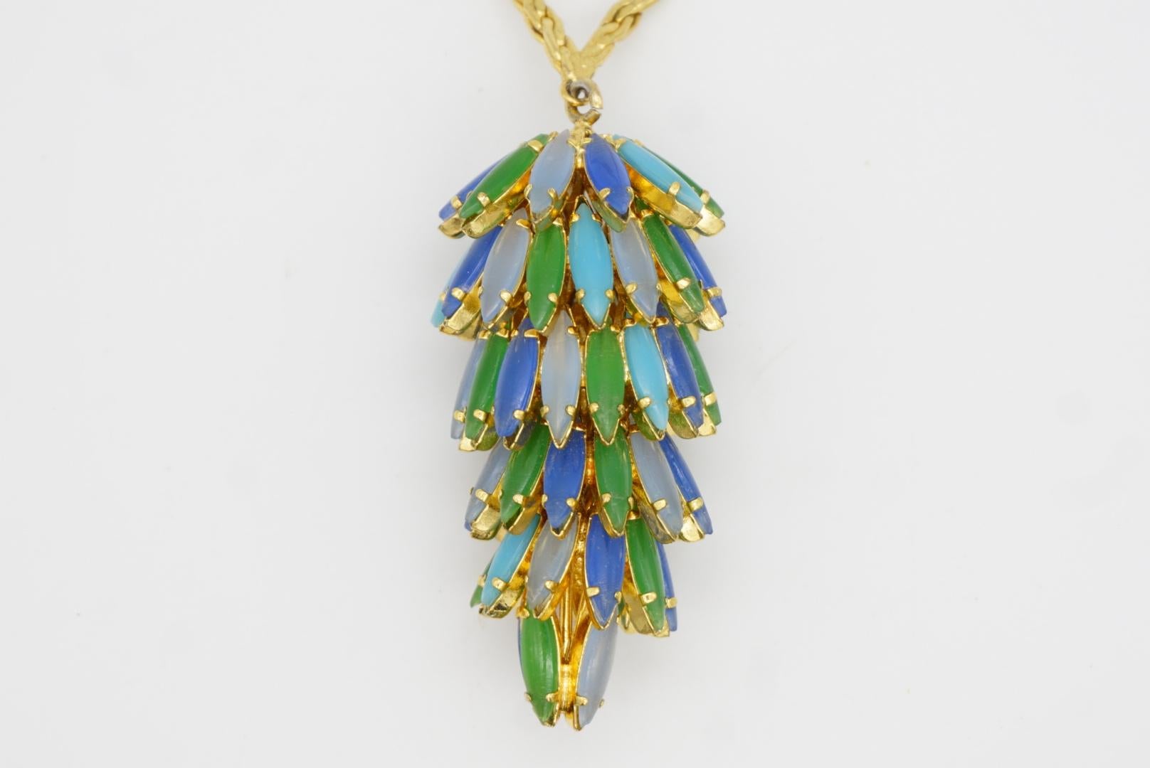 Christian Dior Vintage 1966 Gripoix Emerald Sapphire Pinecone Layers Necklace For Sale 5