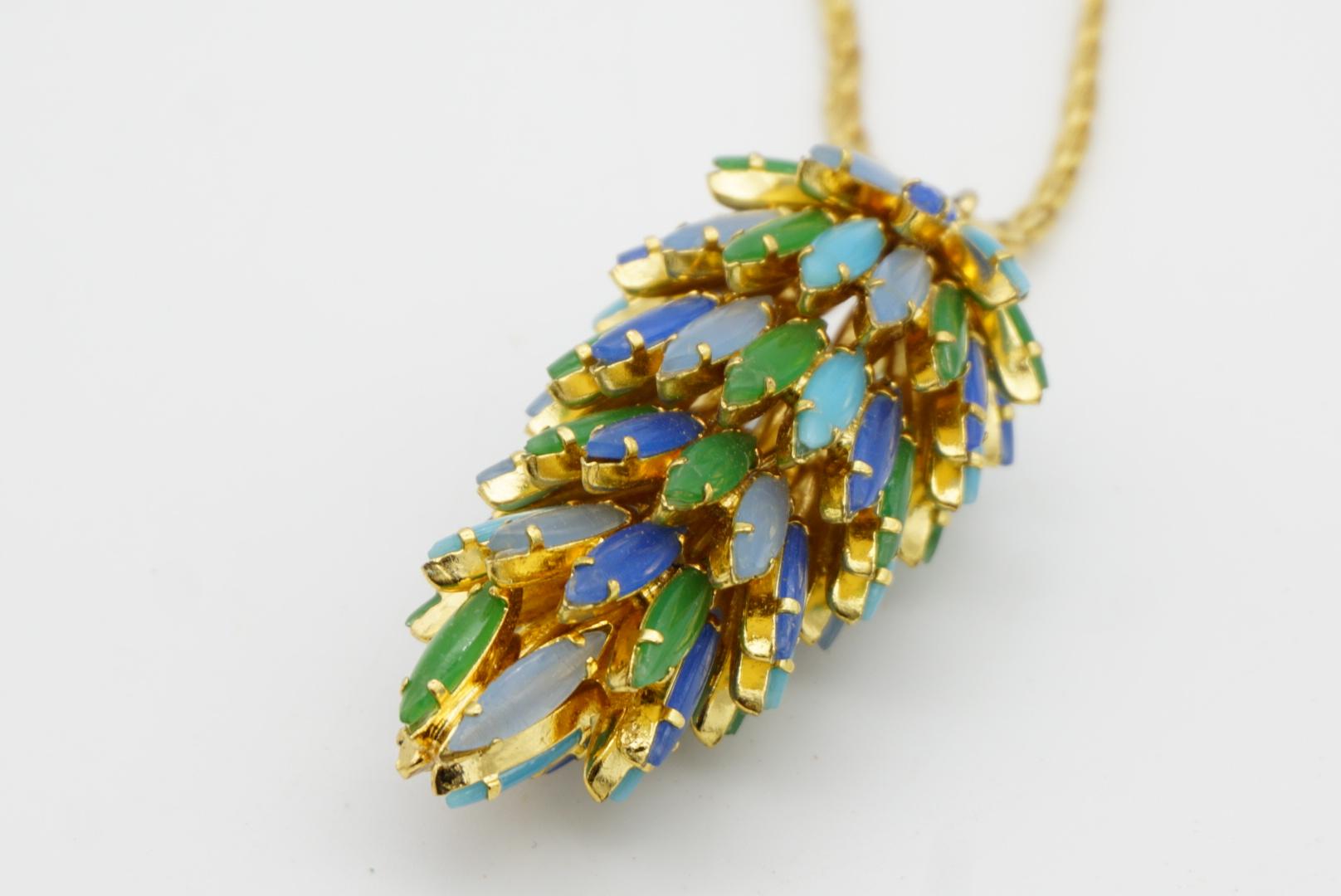 Christian Dior Vintage 1966 Gripoix Emerald Sapphire Pinecone Layers Necklace For Sale 6